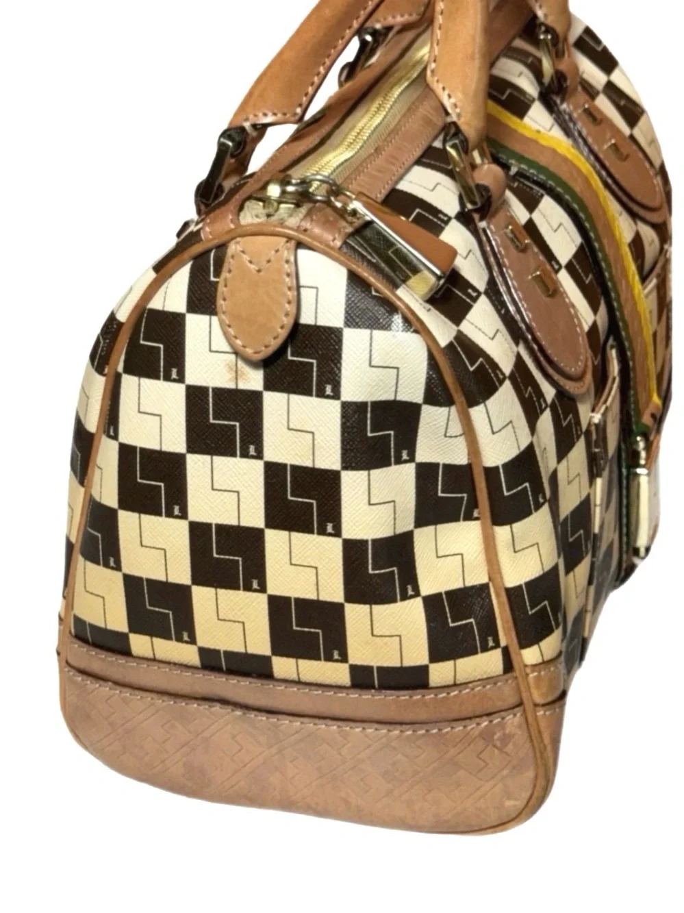 L.A.M.B. ~ Gwen Stefani Monogram Satchel Signature Print Brown Tan Leather - Picture 8 of 16
